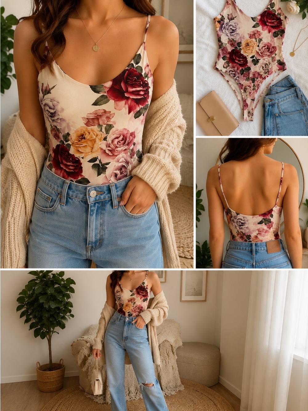 🌹 Mia Joy Rose Print Bodysuit — Estimated Size Medium